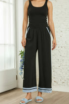 Contrast Trim Wide Leg Gauze Pants - Black