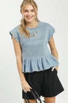 Chambray Smocked Peplum Top