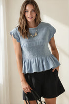 Chambray Smocked Peplum Top