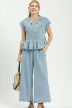 Chambray Scalloped Hem Pants