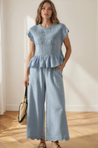 Chambray Scalloped Hem Pants