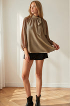 Dot Print Tie Neck Long Sleeve Blouse