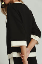 Luxe Knit Color Block Raglan Sleeve Top - Black