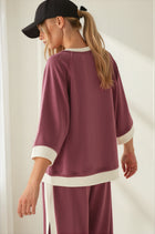 Luxe Knit Color Block Raglan Sleeve Top - Marsala