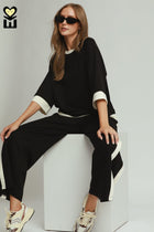 Luxe Knit Color Block Raglan Sleeve Top - Black