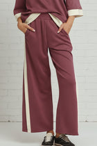 Luxe Knit Side Stripe Wide Leg Pants - Marsala