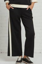 Luxe Knit Side Stripe Wide Leg Pants - Black