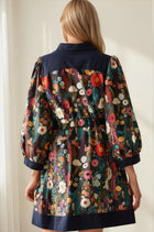 Floral Print Belted Puff Sleeve Mini Dress