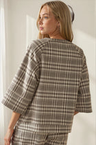 Fleece Plaid Raglan Sleeve Top
