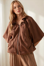 Zip-Front Bomber Jacket - Chocolate