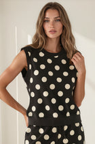 Sleeveless Knit Polka Dot Tank - Black