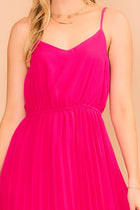Chiffon Pleated Dress - Fuchsia
