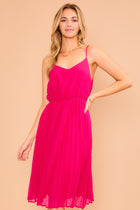 Chiffon Pleated Dress - Fuchsia