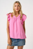 Pleated Ruffle Cap Sleeve Top