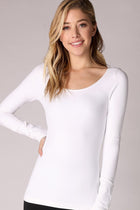 Long Sleeve Scoop Neck Layering Top - White