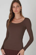 Long Sleeve Scoop Neck Layering Top - French Roast