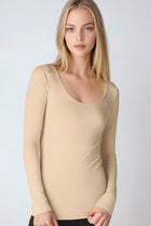 Long Sleeve Scoop Neck Layering Top - Stone
