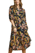 Mixed Floral Print Tiered Midi Dress