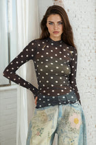 Polka Dot Mesh Top - Black