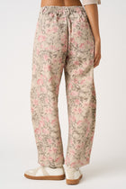 Floral Print Elastic Waist Barrel Jeans