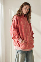 Printed Fleece Hoodie - Coral Mix
