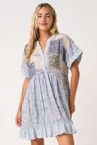 Patchwork Print Babydoll Mini Dress