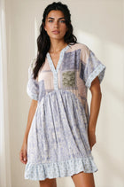 Patchwork Print Babydoll Mini Dress