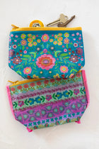 Reversible Zipper Pouch - Turquoise Folk Flower