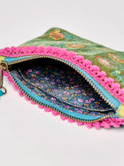 Velvet ID Pouch - Olive Folk Flower