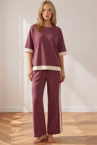 Luxe Knit Side Stripe Wide Leg Pants - Marsala