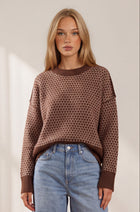 Geometric Check Pattern Sweater - Chocolate