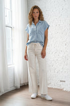 Sadie High Rise Drawstring Waist Wide Leg Jeans - Ecru