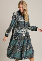 Scarf Print Tiered Midi Dress