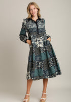 Scarf Print Tiered Midi Dress