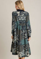 Scarf Print Tiered Midi Dress