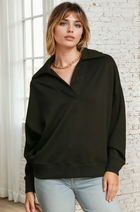 Luxe Knit Collared Top - Black