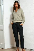 Henley Style Striped Sweatshirt -Black/Cream