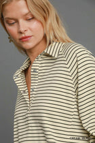 Henley Style Striped Sweatshirt -Black/Cream