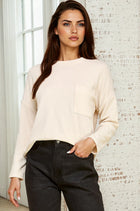 Front Pocket Detail Ribbed Top - Cream
