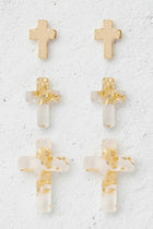 Metal & Gold Flake Cross Earring Set