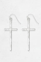 Metal Cross Dangle Earrings - Silver