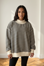 Striped Mock Neck Sweatshirt - Ivory/Black