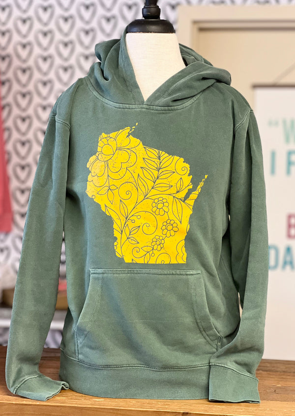 Girl's Graphic Hoodie - WI Hunter Green