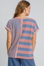 Mixed Stripe Oversized Top-Blue/Pink