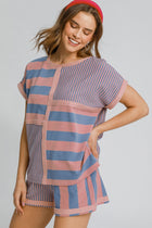 Mixed Stripe Oversized Top-Blue/Pink