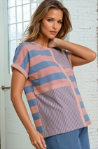 Mixed Stripe Oversized Top-Blue/Pink