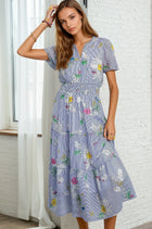 Striped Blue Floral Midi Dress