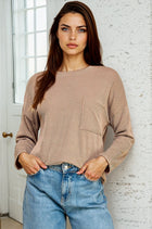 Front Pocket Detail Ribbed Top - Mocha