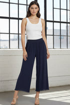 Wide Leg Frayed Hem Pants - Navy