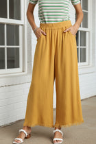 Wide Leg Frayed Hem Pants - Honey